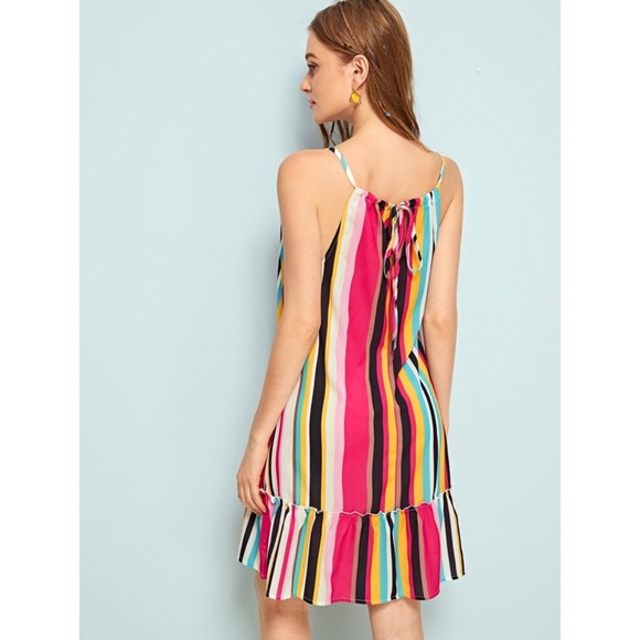 Tropical Colorful Striped Ruffle Ham Cami Dress - Picture 6 of 6